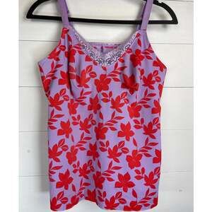 Ruby Ribbon Diva Lace Cami Shapewear 1949 Red Hibiscus Purple Size 40